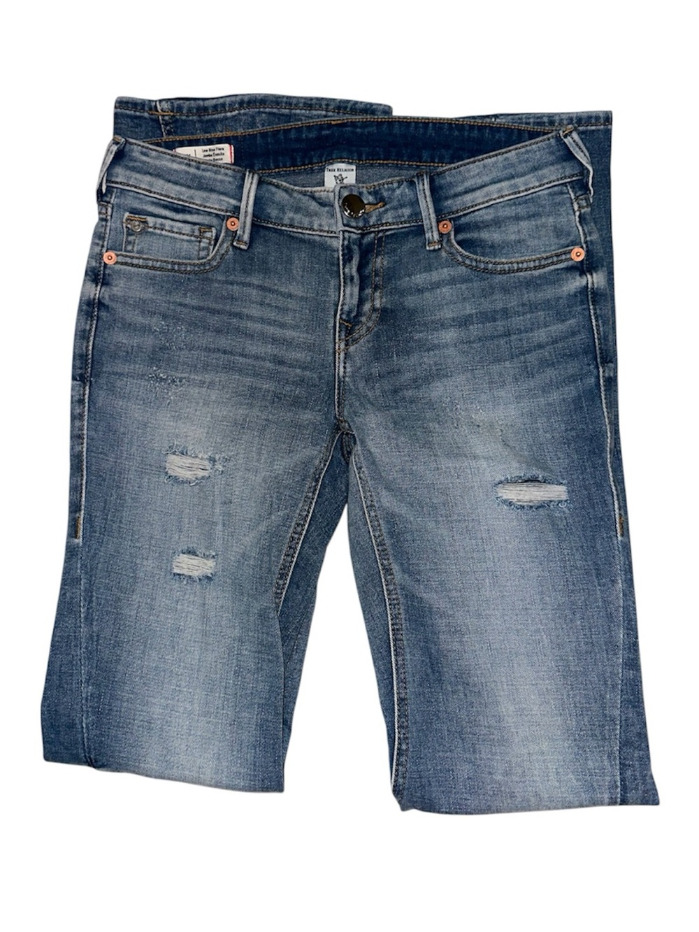 True Religion Light Blue Denim Shorts with Contrast Stitching